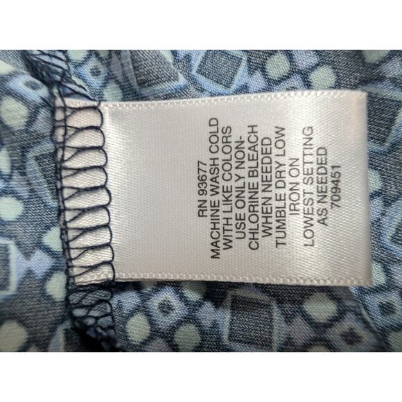 Liz Claiborne Women's Size Medium Draped Neck Geometric Long Sleeve Blue Shirt - Picture 10 of 11